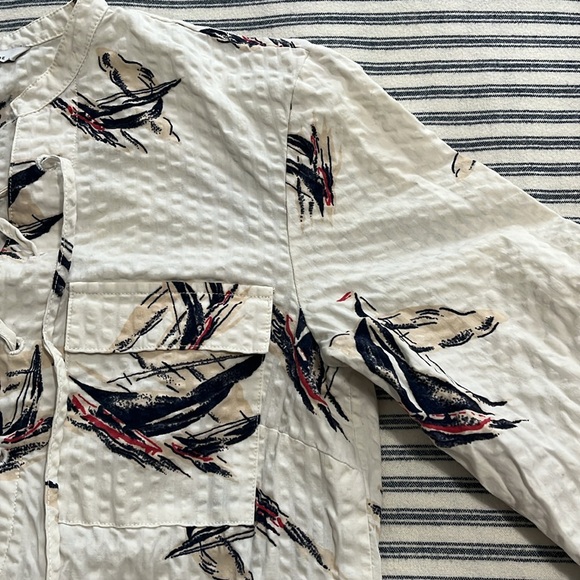 LL Bean Signature Sail Boat Blouse Top Tie Front Seersucker Cotton Size 2 - Picture 6 of 11